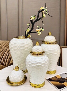 热销白金轻著电镀陶瓷将军獾欧式花插花瓶工艺品摆件玄关软装装饰