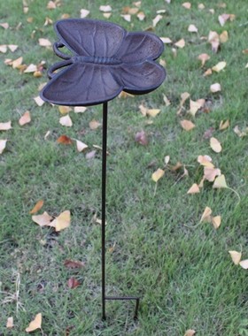 si6k器田园别墅庭院铸铁铁艺喂鸟复古鸟食盆花园草地装饰品摆件花