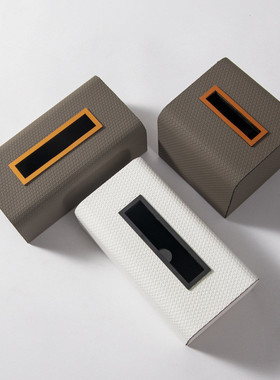 热销左顾简约现代皮革木质纸巾盒咖餐厅桌面米样板房色长方形抽纸