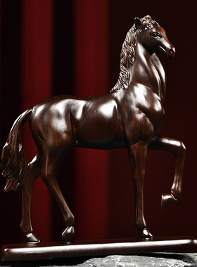 木雕摆件马实木质厅动物生肖中式家居客书桌雕刻办公工艺红木礼品