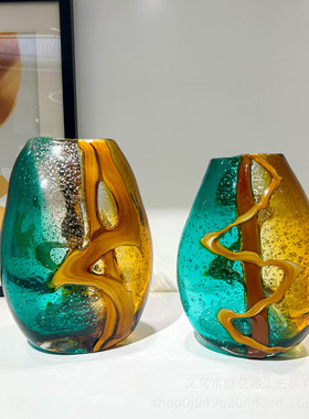 热销花瓶风渐变色手工金星琉璃创意客厅软装样板间高级感插花装饰