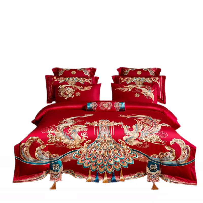 140支高档婚庆四件套大红龙凤刺绣新结婚房嫁喜被床上用品六件套,淘宝优惠券,粉丝福利购,淘宝优惠卷