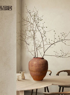 热销博西家居砖红色花盆复古做旧陶瓷花瓶摆件高档样板间装饰品粗