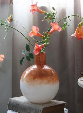 热销中古简约渐变饰品玻璃花瓶家居摆件客厅餐桌台面水培轻奢软装