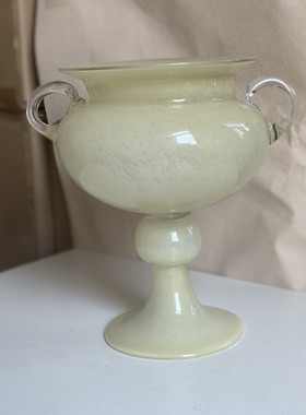 欣可家居法式中古黑白复古提手琉璃花瓶高脚风灯花器软装摆件