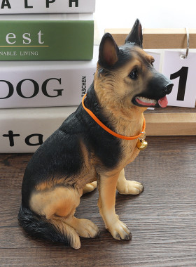 仿真黑背摆件狼狗德牧警犬模型客厅玄关柜桌面生肖动物装饰工艺品