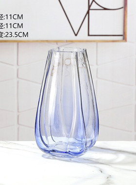 渐变色玻璃花瓶透明郁金香插花水培餐桌卧室装饰摆件ins风高颜值