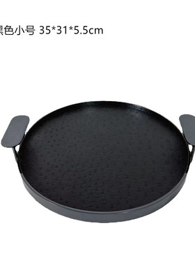 现代简约金属圆形艺术托盘皮革软装饰品样板房间售楼处摆件