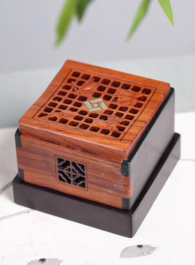 紫光檀镶嵌酸枝木镂空香盒盘香炉中式线香插器卧香座香熏香炉