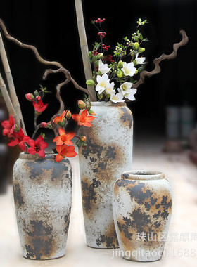 复古大花瓶花颜干落地花瓶色釉窑变客厅酒店别墅摆件景德镇陶瓷器