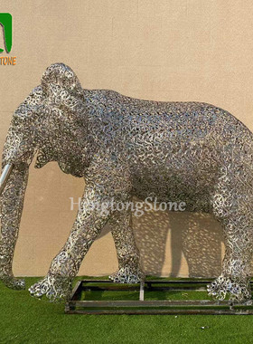 热销室外公园绿地广场不锈钢镂空大象猪花纹雕塑金属发光景观动物