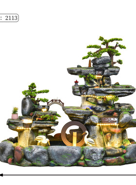 大型假山流水喷泉水景鱼池摆件室内庭院玄关树脂招财公司造景装饰