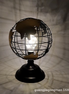 北欧铁制工艺品 创意拍摄道具地球仪led灯家居饰品摆件 铁线