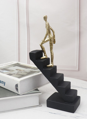 雕塑黑金阶梯人物简约现代创意楼梯摆件样板间客厅软装饰品