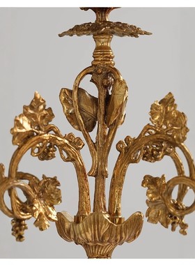 欧式奢华全铜复古烛台法式软装家居样板房展厅创意黄铜蜡烛摆件