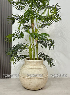 新中式仿古黄水泥落地花盆花瓶庭院花园别墅花艺家居博物馆蕨类绿