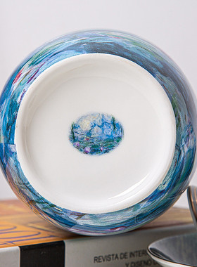 热销莫奈-睡莲高档花瓶骨瓷客厅摆件风家居装饰品现在复古高级感