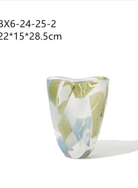 美式乡村彩色渐变花纹敞口花瓶创意居家装饰玻璃台面样板房果盘