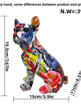 创意炫彩坐姿玄关法斗树脂工艺品小狗家居客厅摆件歪头酒柜装饰品