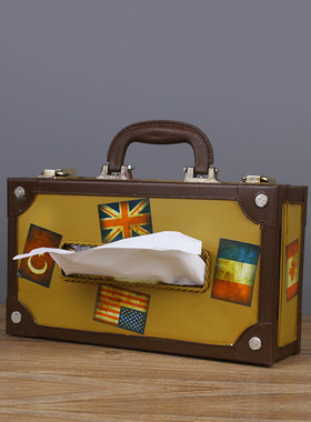 热销厂家摆件饭店酒吧抽纸盒手提箱纸抽盒铁艺餐巾纸盒纸巾盒