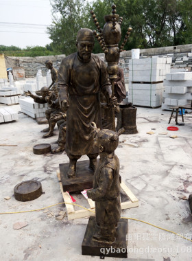 热销玻璃钢仿铜古代人物老人小孩卖冰糖葫芦雕塑商业街小吃景观摆