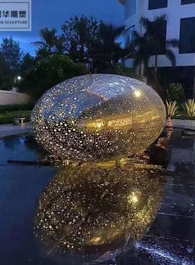 热销户外售楼处广场不锈钢球形雕塑金属铁艺镜面镂空摆件灯发光椭