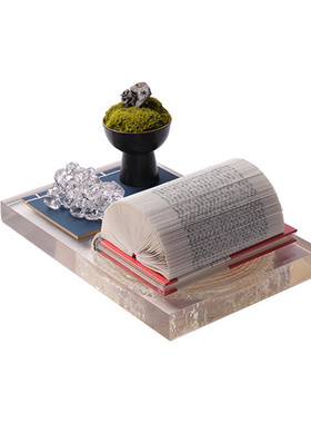 创意新中式现代摆设树脂托盘套装组合茶几桌面摆件售楼处饰品透明