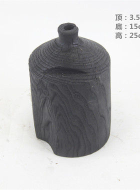 厂家销售手制新中式碳化木质黑色大肚花瓶家居装饰摆件艺术馆别墅