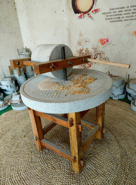 小石碾电动碾子家用石磨豆浆机磨盘乡村石碾磨民间老石器天然石雕