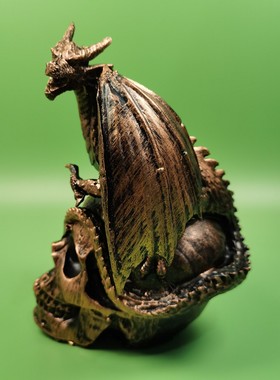 新品飞龙骷髅头雕像树脂工艺品摆件花园装饰桌面雕塑龙摆件