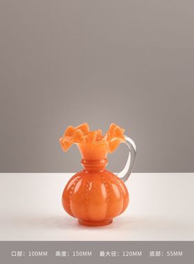 法式中古原色花边芬顿琉璃玻璃花瓶客厅样板房家居摆件轻奢工艺品