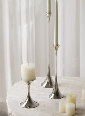 现代轻奢浪漫银色电镀金属烛台样板间售楼部客厅餐厅家居烛台摆件