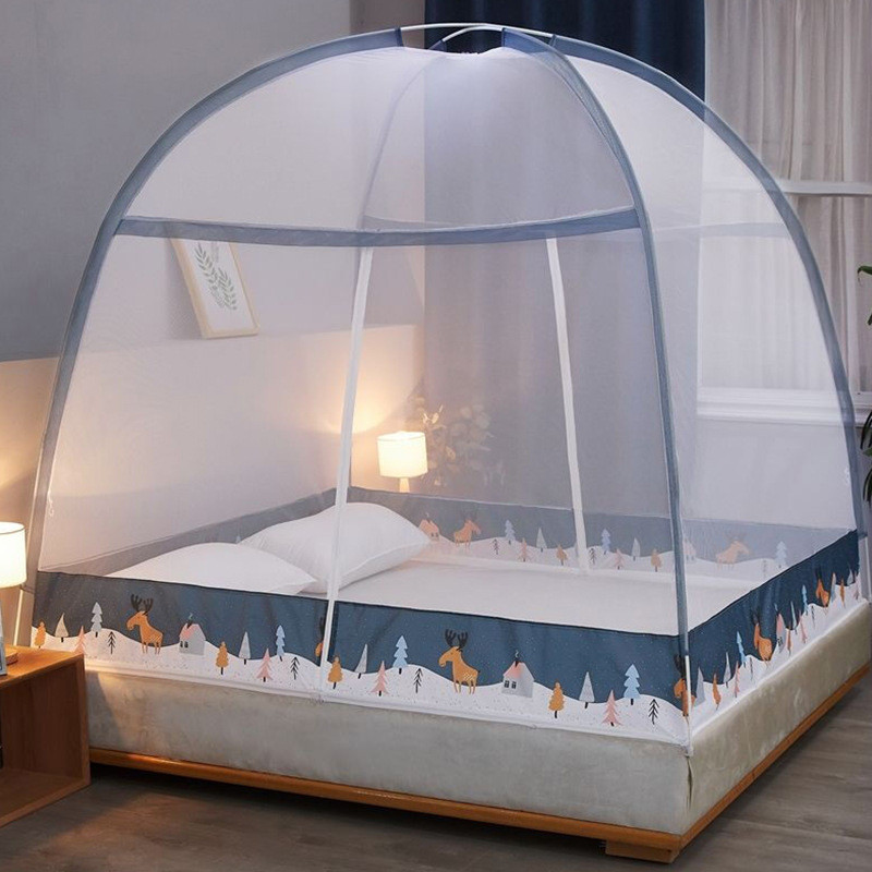 床帘家用方顶折叠纹帐1.8m防摔蚊帐1米5床蒙古包蚊帐免安装批发 - 图1