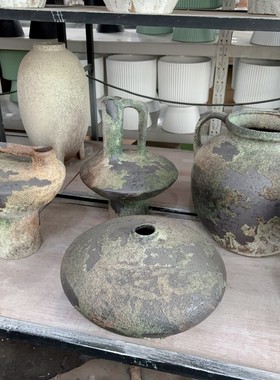 侘手工风花器高档复古插花瓶民宿旅游文化点装饰摆件孤品寂花盆