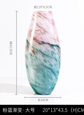 创意客厅流纹手工琉璃花瓶摆件轻奢样板间装饰品餐桌插花花器摆设