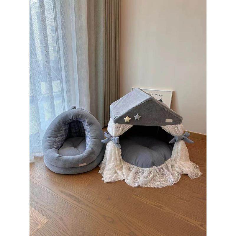 宠物房子公主床蕾丝花边猫窝狗窝通用可拆洗四季小型犬猫狗帐篷,淘宝优惠券,粉丝福利购,淘宝优惠卷