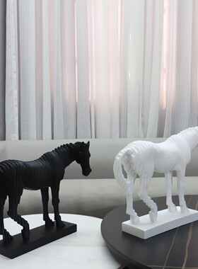 热销欧式轻奢黑白抽象切面玄关树脂摆件客厅卧室书房马样板房家居