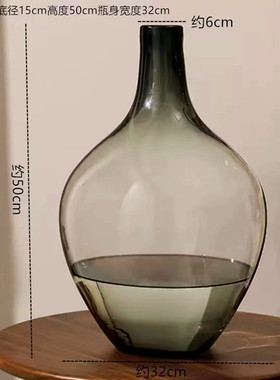 大肚花瓶小口径吊钟落地圆玻璃轻奢高级感透明水养插花马醉木灰