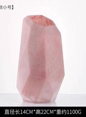 切面轻奢粉色北欧小口手工玻璃花瓶样板间卧室装饰品摆件批发