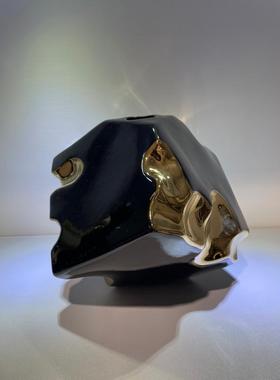 创意黑色镀金陶瓷花瓶摆件现代简约时尚家居装饰品摆设台面客厅