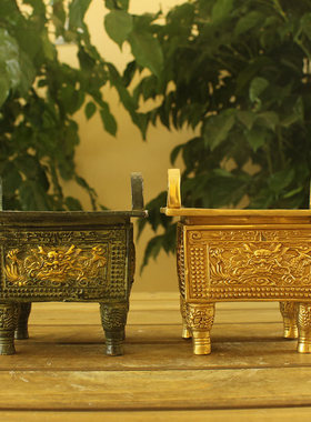 雄吉祥工艺纯铜小方鼎腾摆件