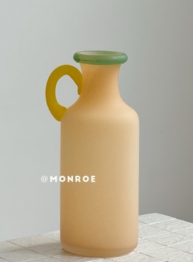 多巴胺色系ins餐桌摆件居家软装酒店样板间装饰哑光单耳玻璃花瓶