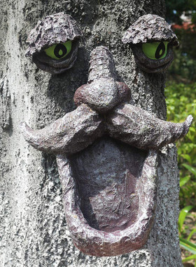 户外鸟庭院艺术园林雕塑装饰喂树木器大眼荧光树脸树脂工艺品