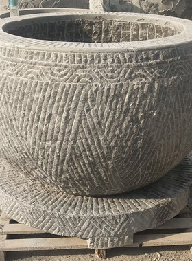 石雕花岗岩仿古鱼缸庭院养鱼石头水缸别墅老式户外荷花缸青石圆缸