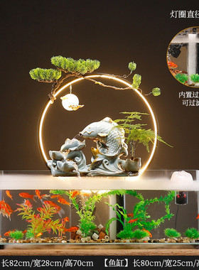 新中式流水生财鱼缸摆件办公室客厅创意桌面景观装饰开业招财礼品