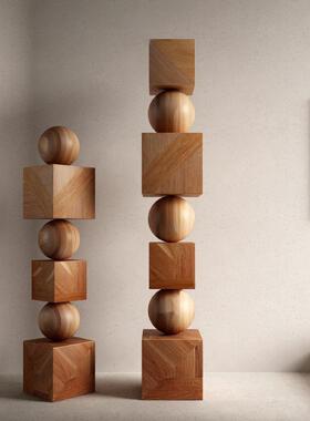 大型木雕摆件落地木质雕塑艺术室内玄关木雕楼梯间创意雕塑装置