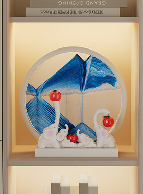 热销玄关电视酒柜装饰品吉象摆件可轻奢吉祥一家流沙画现代印logo