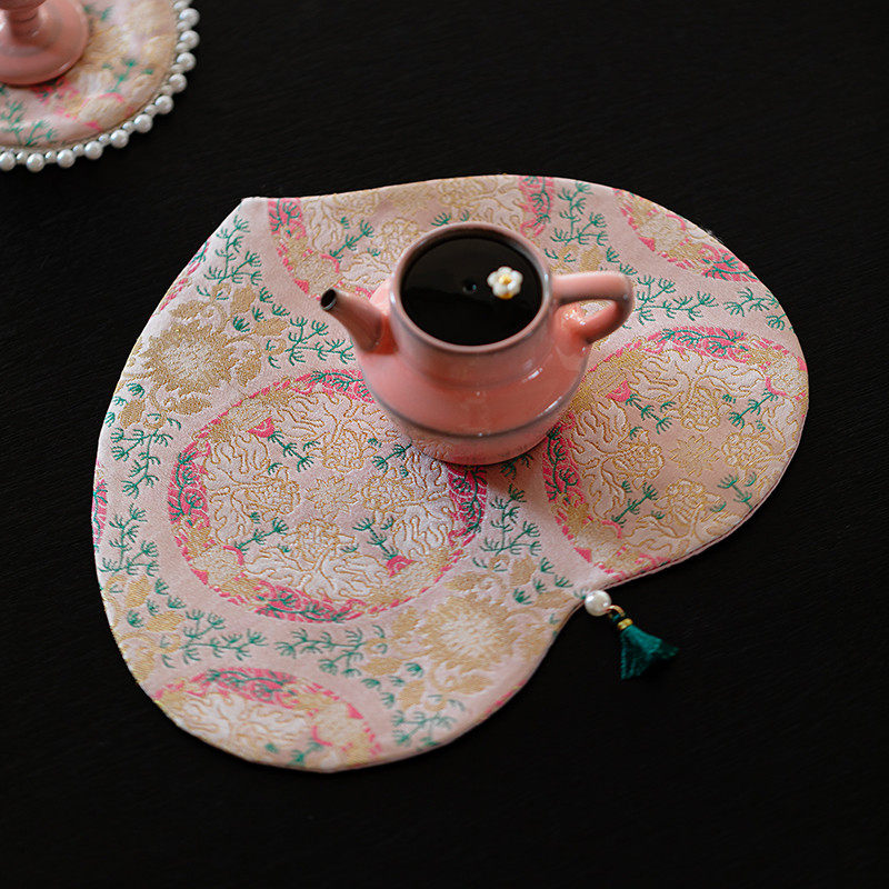 繁野中式织锦刺子绣粉桃心茶席女性高颜值用茶几桌旗干泡席茶垫,淘宝优惠券,粉丝福利购,淘宝优惠卷