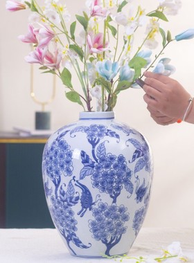 景德镇陶瓷花瓶青花大肚装饰品容瓶蓝色瓷瓶客厅摆件博古架福