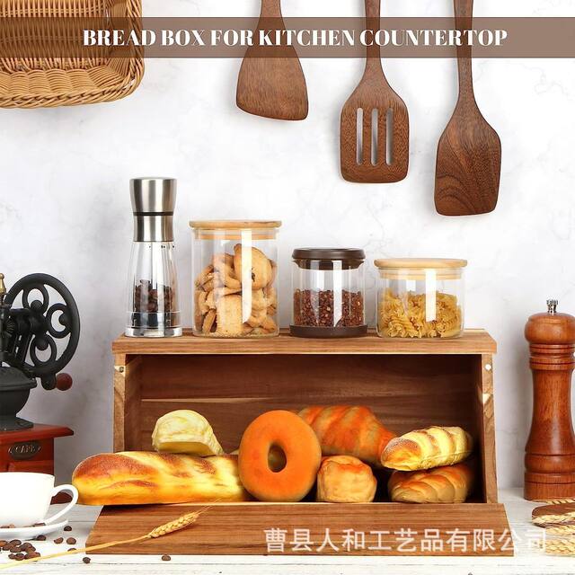 Dust-proof countertop solid wood bread storage box Simple square bread donut storage box Wooden kitchen box